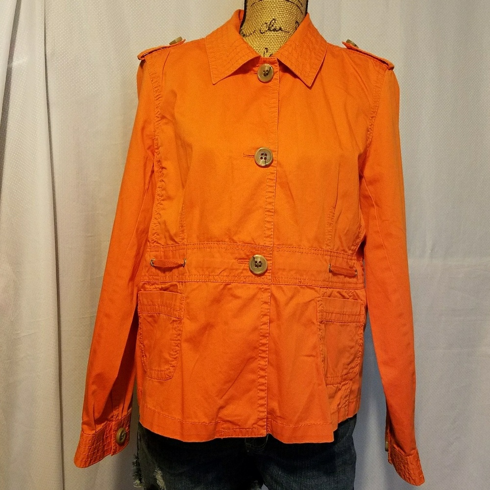 Orange jacket/ blazer.